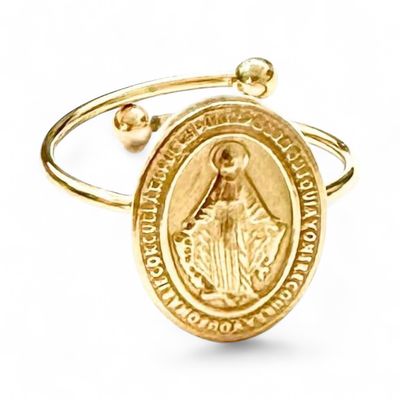 Anello regolabile madonnina miracolosa acciaio