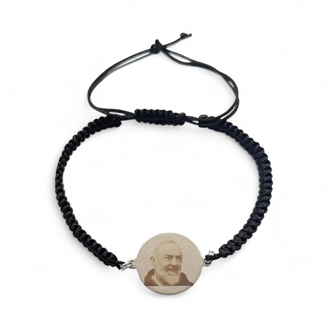 Bracciale Religioso Padre Pio filo intreccio Incisione a Laser
