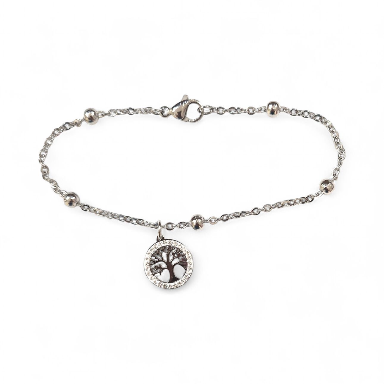 Bracciale Albero della vita zirconi acciaio regolabile