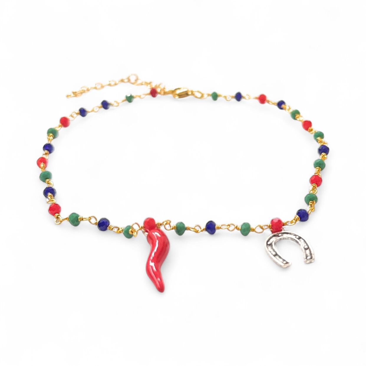Bracciale Perline corno e ciampa cavallo acciaio
