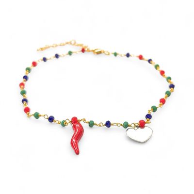 Bracciale Perline corno e cuore acciaio