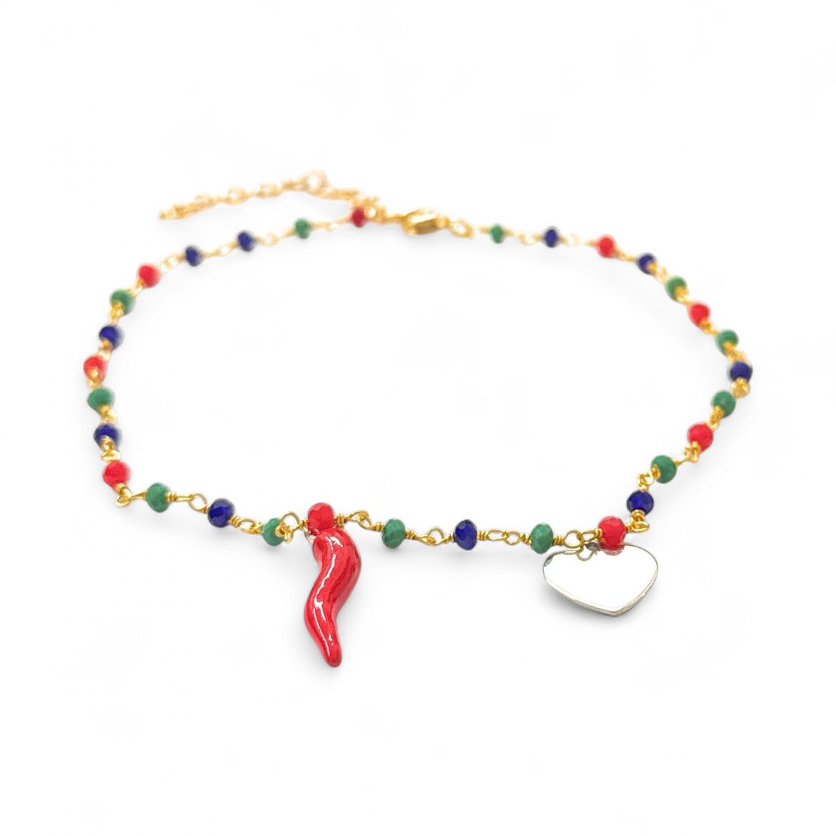 Bracciale Perline corno e cuore acciaio