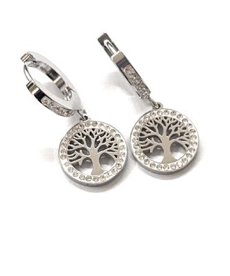 Orecchini cerchio 15 mm acciaio albero della vita zirconi