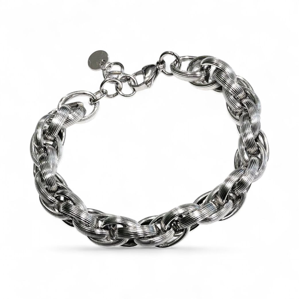Bracciale acciaio catena larga regolabile