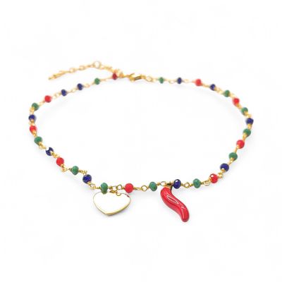 Bracciale Perline dorato cuore e corno acciaio
