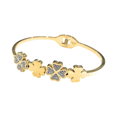 Bracciale acciaio quadrifoglio zirconi