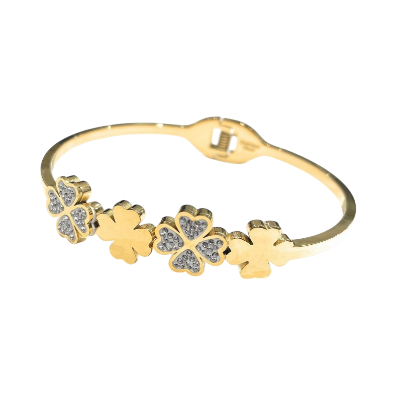 Bracciale acciaio quadrifoglio zirconi