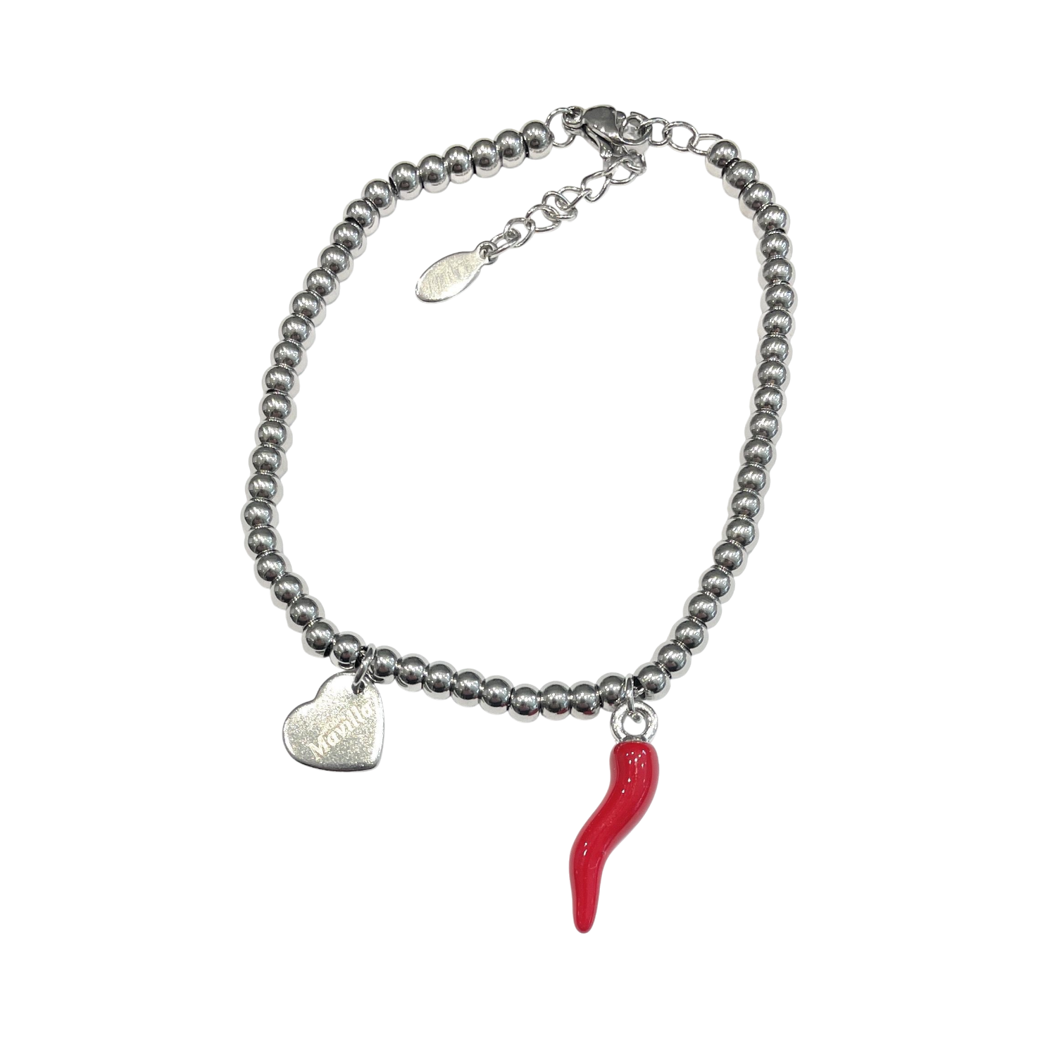 Bracciale sfere acciaio corno portafortuna