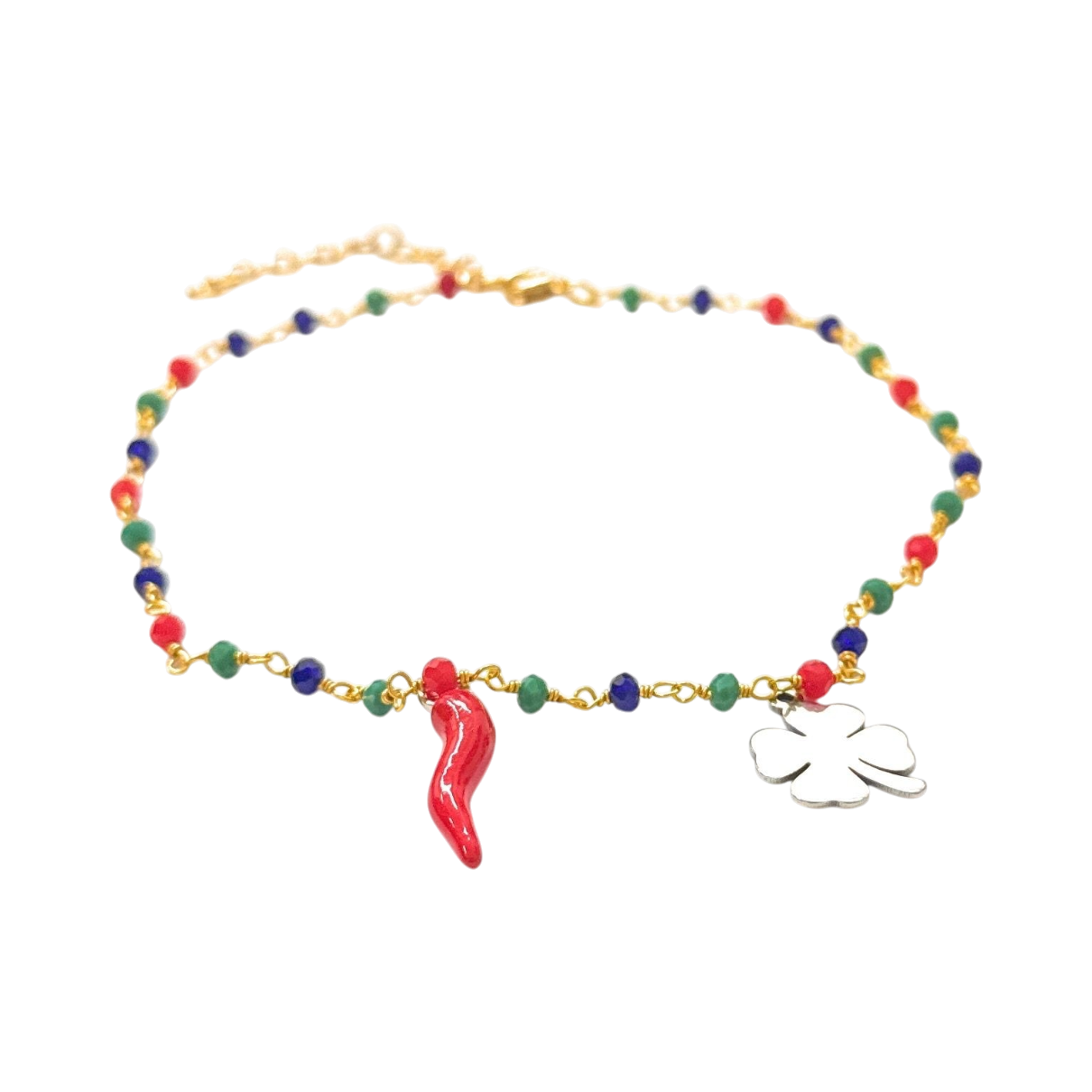 Cavigliera corno e quadrifoglio acciaio multicolore