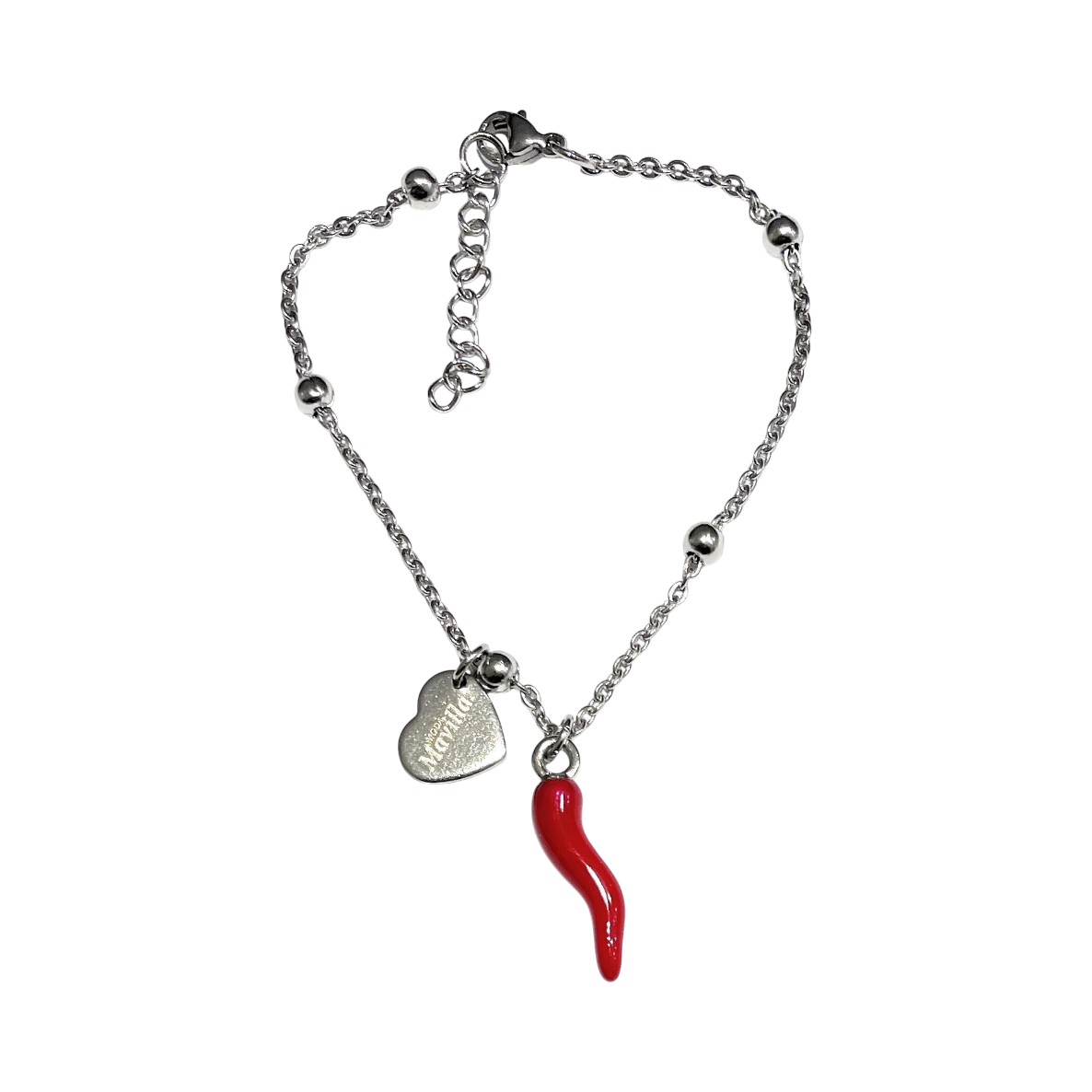 Bracciale catena acciaio corno e cuore