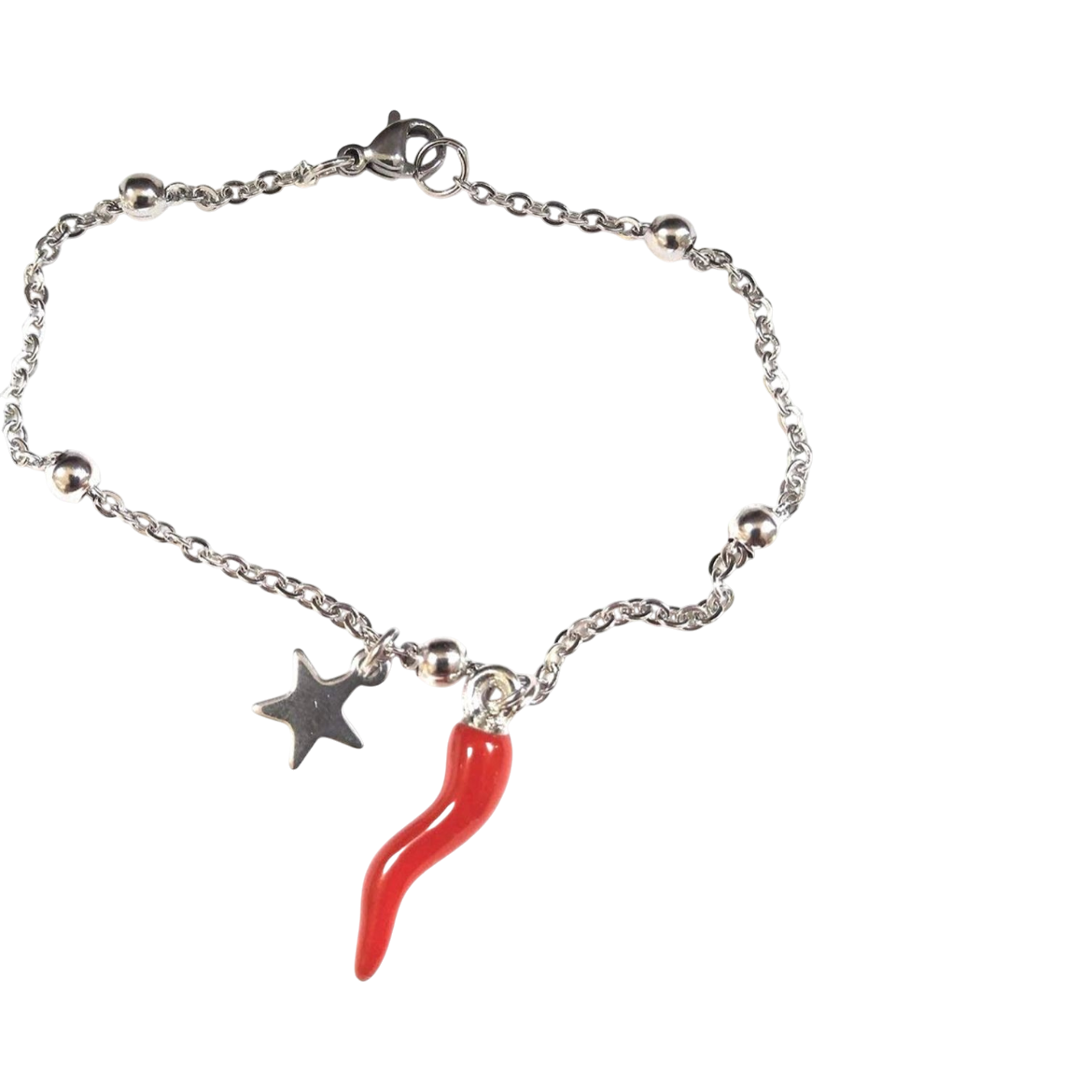 Bracciale catena acciaio corno e stella
