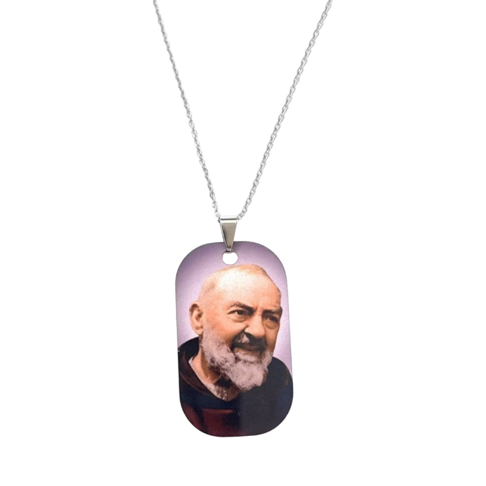 Collana acciaio Padre pio a colori
