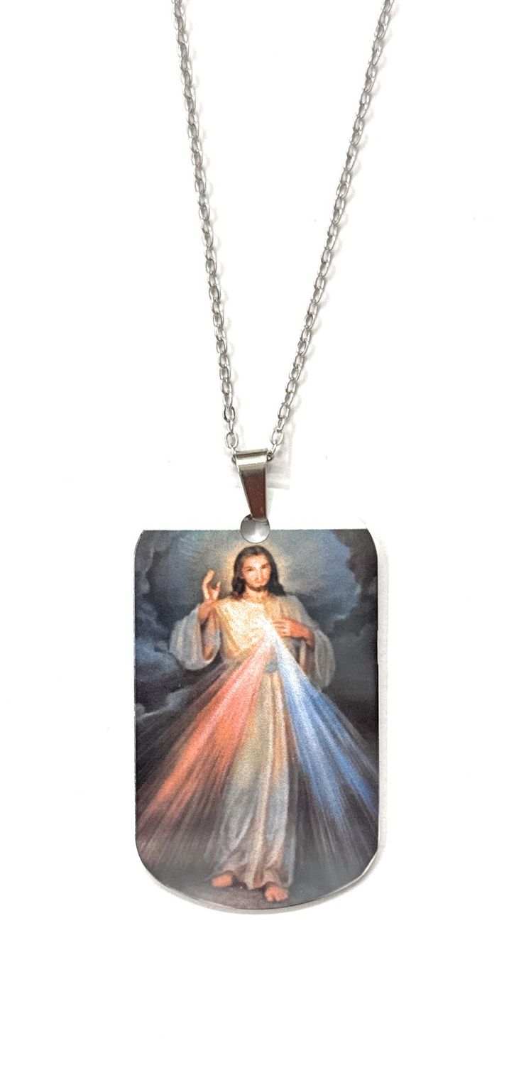 Collana acciaio Gesù miracoloso a colori
