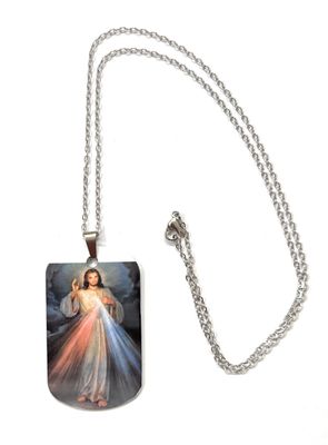 Collana acciaio Gesù miracoloso a colori