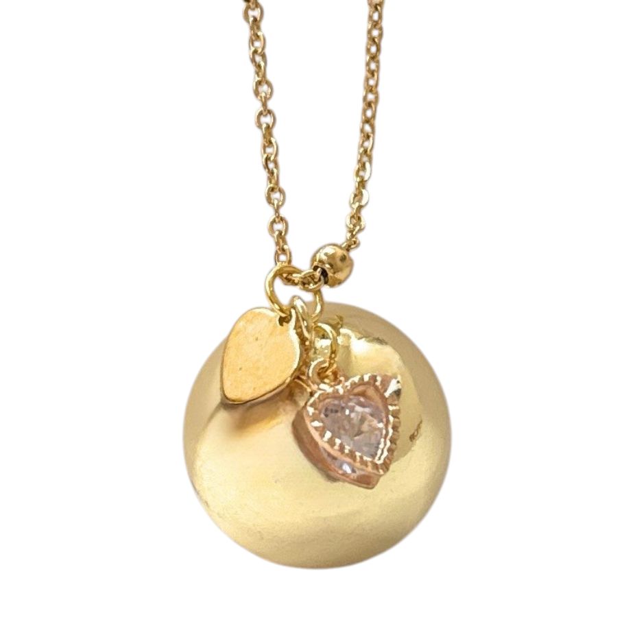 Collana dorata sfera sonora Pendolo punto luce cuore Gravidanza