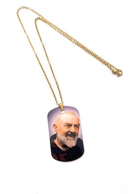 Collana acciaio dorata Padre pio a colori