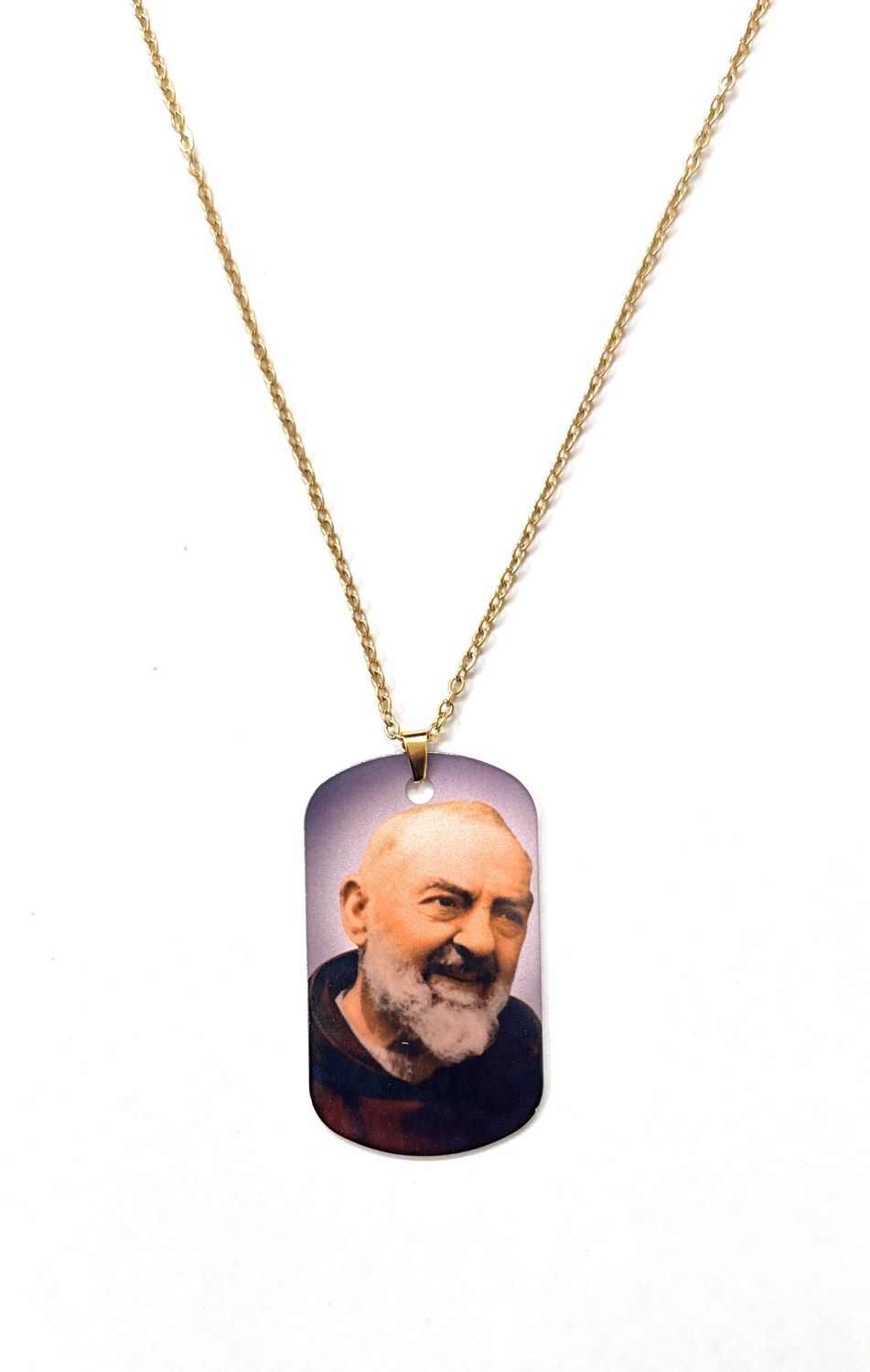 Collana acciaio dorata Padre pio a colori