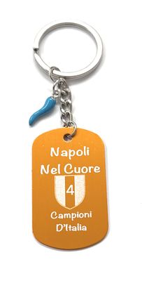 Portachiavi dorato Scaramantico Napoli nel cuore scudetto 4 rettangolo