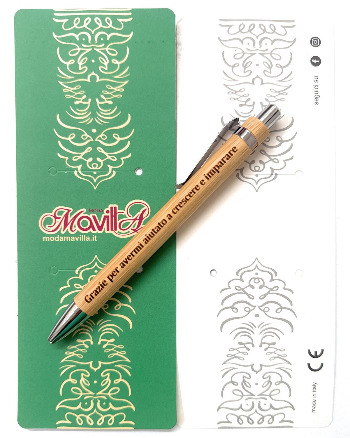 Penna sfera bambù dedica incisa grazie per avermi aiutato a crescere e imparare