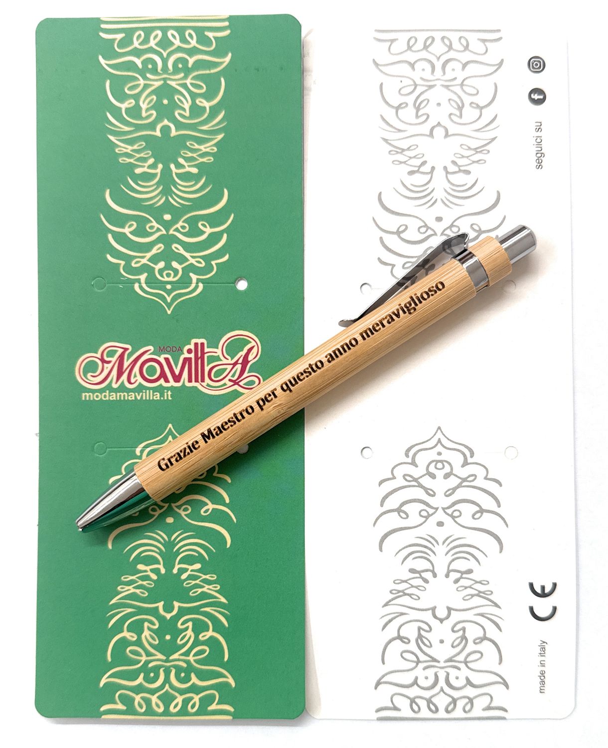 Penna sfera bambù Maestro con dedica incisa anno meraviglioso