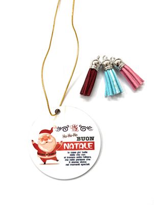 Ciondolo Natalizio Decorativo 7x7 cm con n.3 Nappa omaggio, Buon Natale