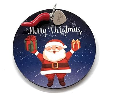 pendolo Babbo Natale con corno e cuore portafortuna decorazioni natalizie