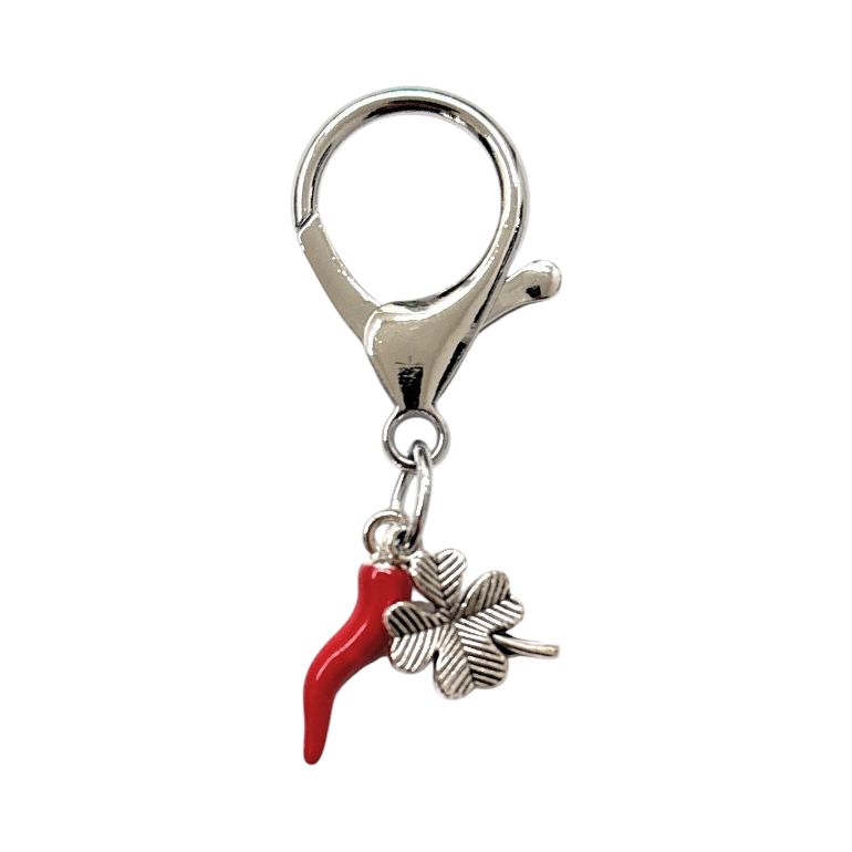 Ciondolo corno e quadrifoglio acciaio confezione regalo inclusa