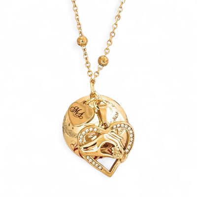 Collana Gravidanza dorata Ciondolo mano mamma e figli zirconi