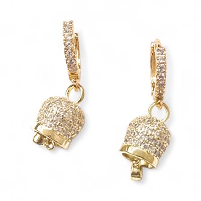 Orecchini dorati cerchio da ø 15 mm Campanella semizirconati acciaio chiusura a scattino