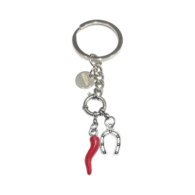 Portachiavi pendolo ciampa cavallo corno rosso acciaio
