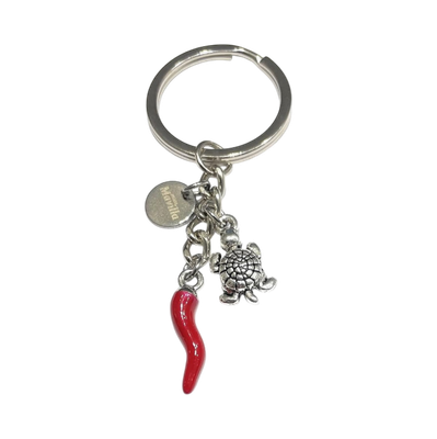Portachiavi tartaruga corno rosso Scaramantico acciaio