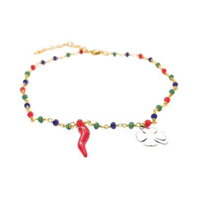 Cavigliera corno e quadrifoglio acciaio multicolore