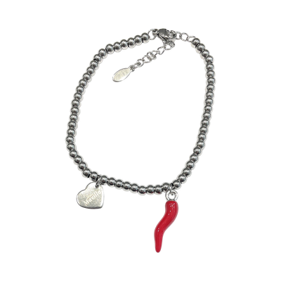 Bracciale sfere acciaio corno portafortuna