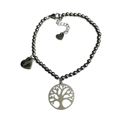 Bracciale sfere acciaio albero della vita regolabile