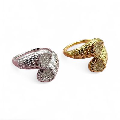 Anello cuore zirconato regolabile acciaio