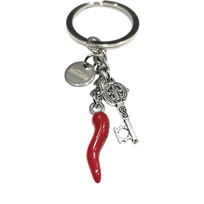 Portachiavi Chiave corno rossoScaramantico acciaio