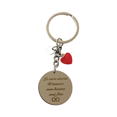 Portachiavi dedica innamorati tondo incisione acciaio