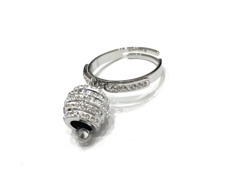 Anello Banda Acciaio campanella con strass regolabile