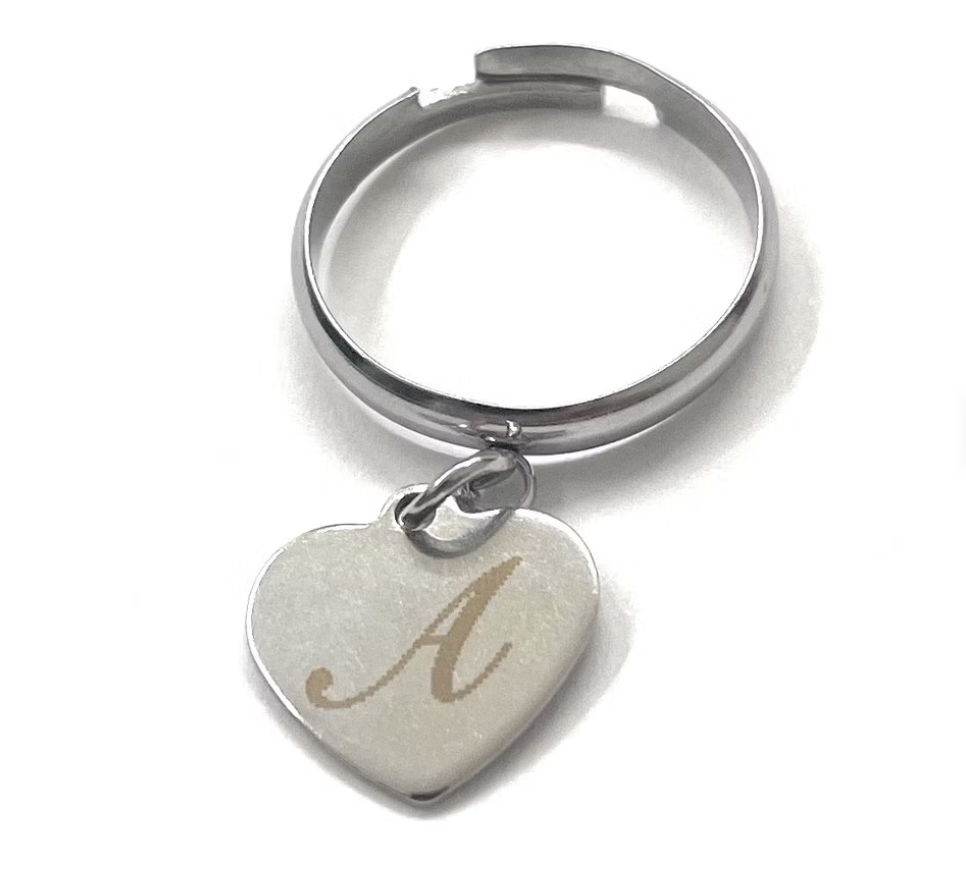 Anello regolabile Iniziale incisione personalizzata acciaio