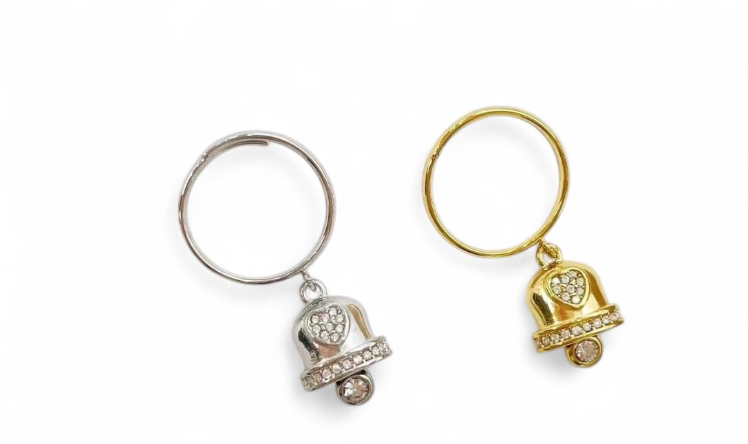 Anello regolabile campanella cuore zirconi acciaio