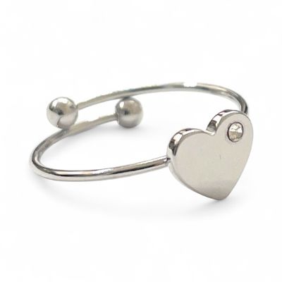 Anello regolabile a fascia cuore acciaio