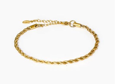 Bracciale dorato intrecciato 3mm acciaio misura regolabile