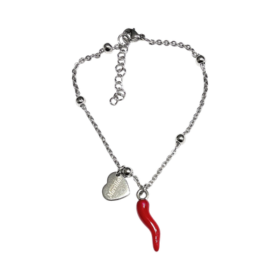 Bracciale catena acciaio corno e cuore Bracciale catena acciaio corno e cuore