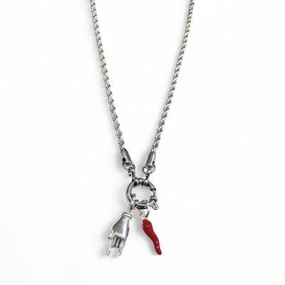 Collana acciaio corno portafortuna corna argento 925
