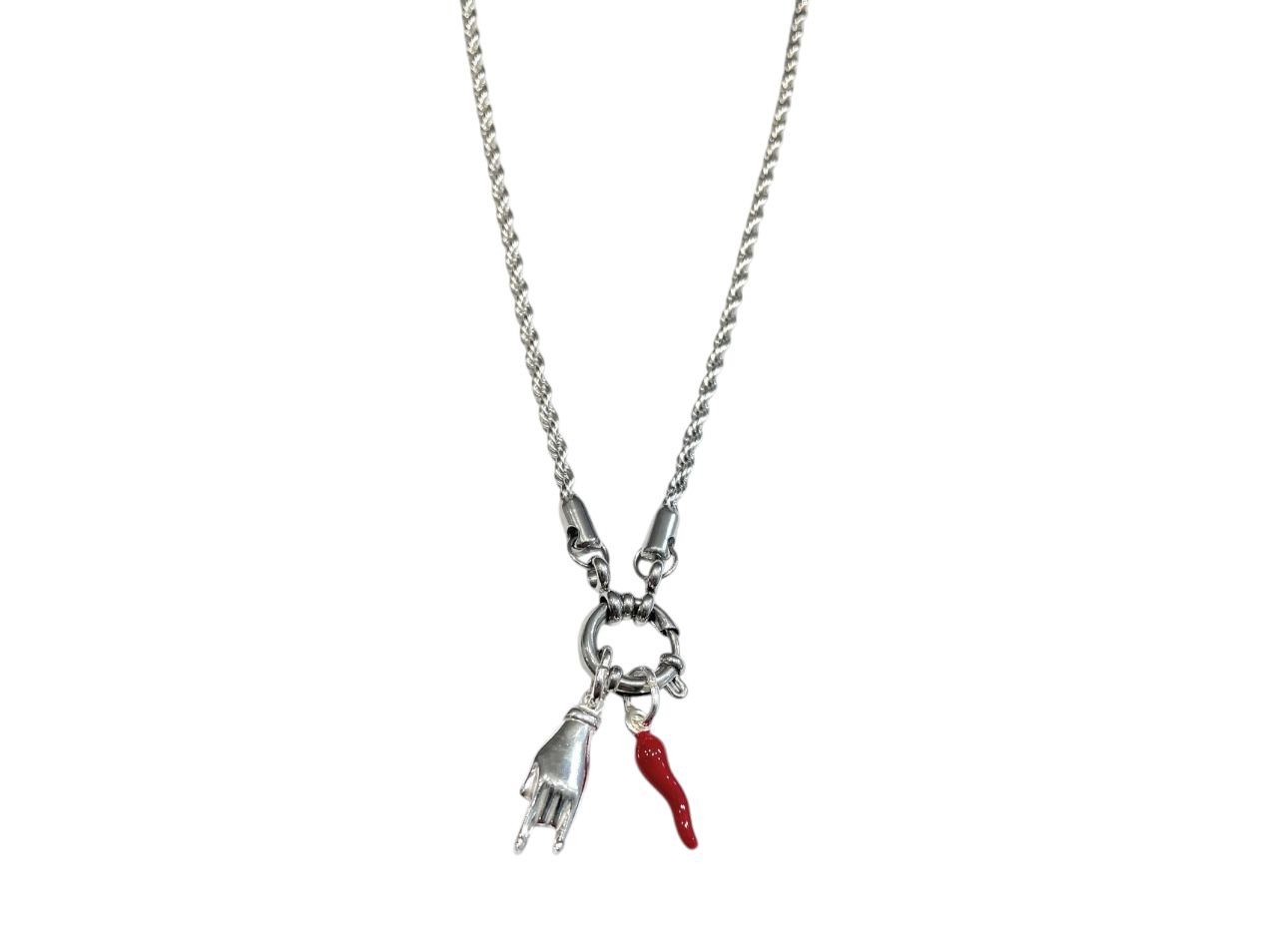 Collana acciaio corno portafortuna corna argento 925