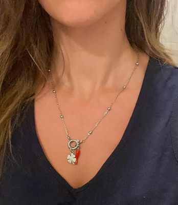Collana acciaio corno portafortuna corno quadrifoglio