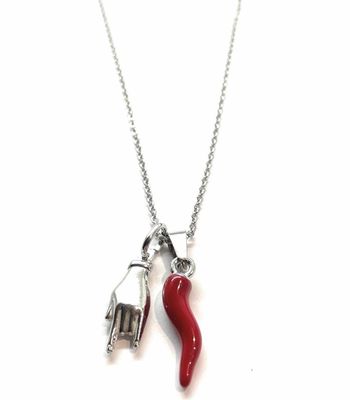 Collana acciaio corno portafortuna corna