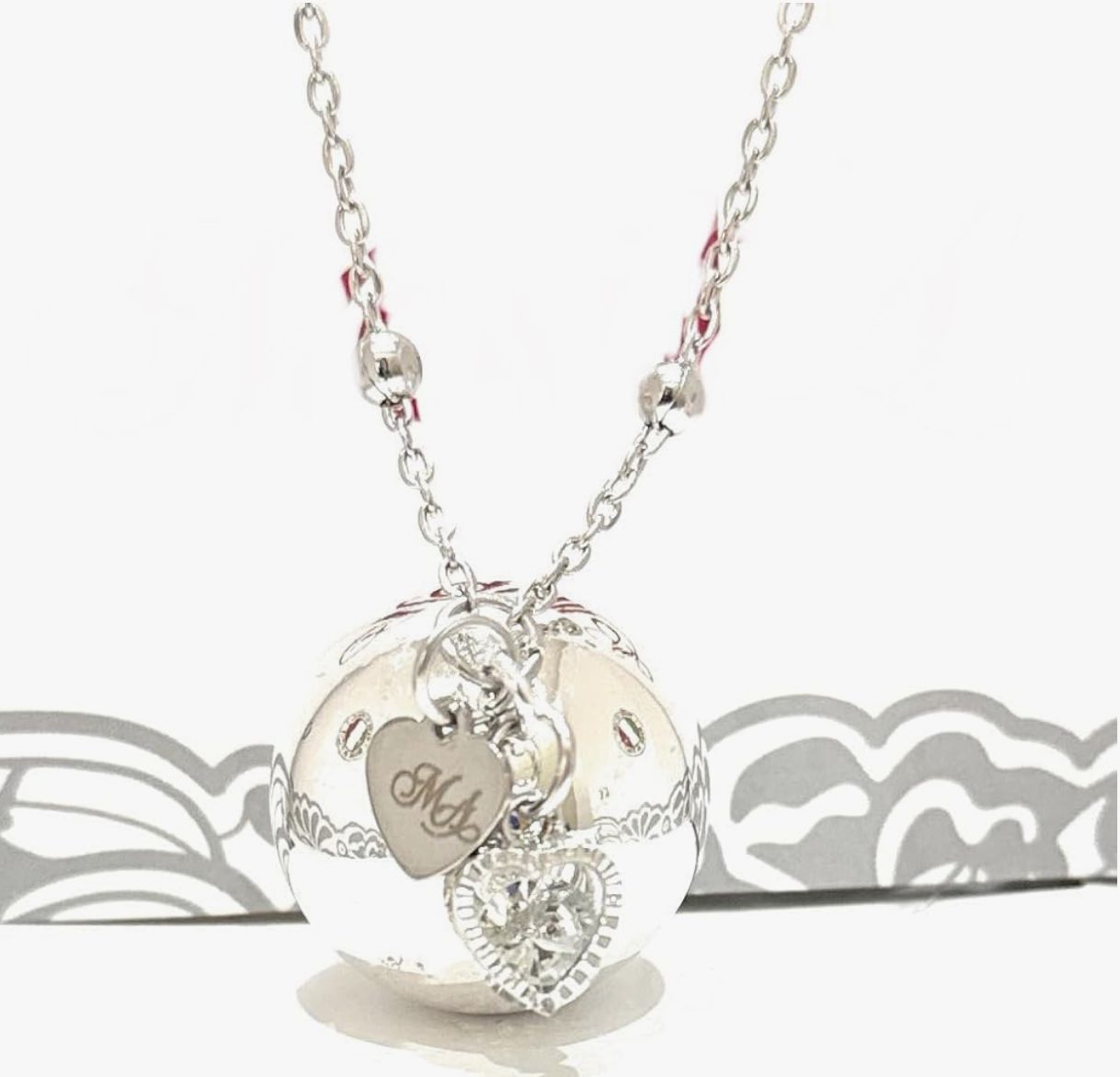 Collana sfera liscia sonora Pendolo punto luce cuore Gravidanza