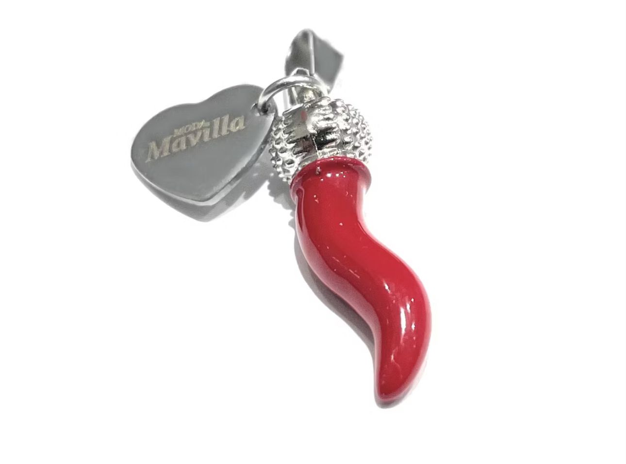 Ciondolo Corno rosso e cuore acciaio confezione regalo inclusa