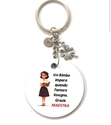 Portachiavi legno Maestra con dedica colori Portachiavi legno Maestra con dedica colori